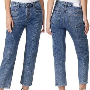 SJYP Rigid Wash Straight Jeans Large 30 Button Fly Crop Ankle Denim 100% Cotton